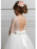Long Sleeves Ivory Sequined Tulle Wedding Flower Girl Dress